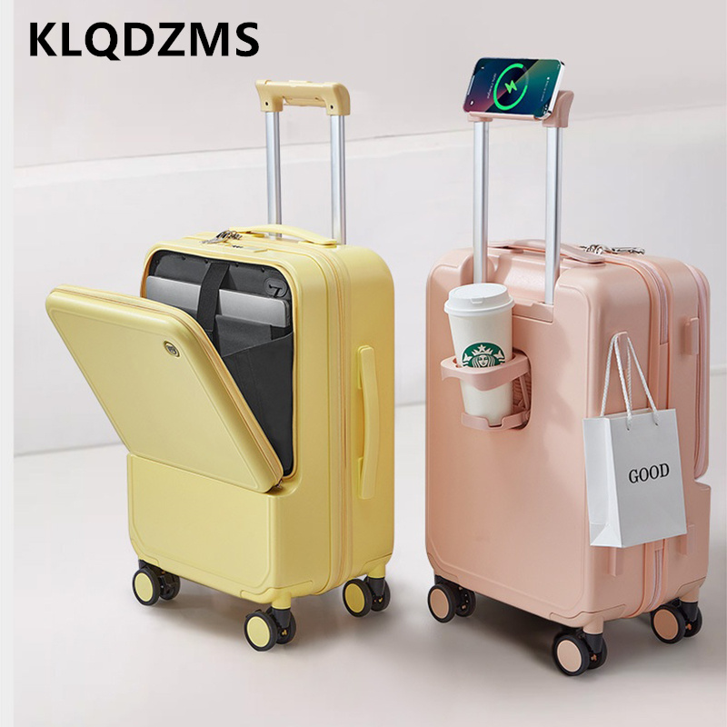 Front Opening Laptop Luggage 24 Inch - KLQDZMS アルミフレームスーツケース 20 インチフロントオープニングラップトップ搭乗ケース 24 インチ多機能ジッパートロリーケース荷物