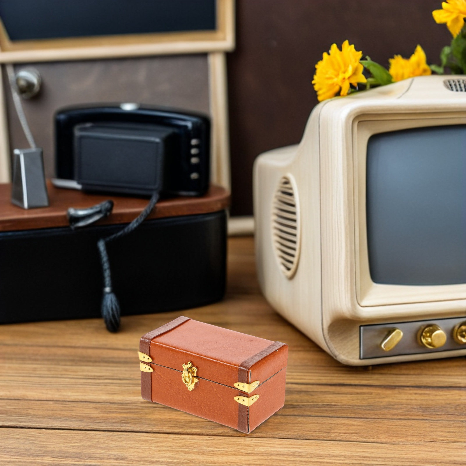 Retro Vintage Trunk Suitcase - ミニチュアヴィンテージトラベルトランクスーツケース レトロスタイル 軽量収納装飾ケース ミニハウス フェアリーガーデン デスクトップ用