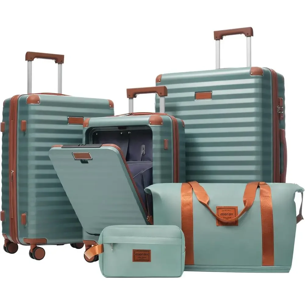 Expandable Hard Shell Luggage Set - 5点セット拡張可能ハードシェルスーツケース、スピナーホイール付き、軽量機内持ち込み荷物、USBポート、カップホルダー付き、20/24/28インチ