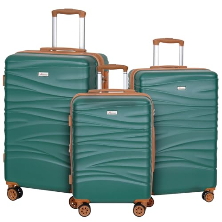 Expandable Hard Shell Luggage Set - ハードサイド拡張可能な3ピース荷物セット（スピナーホイール付き）、TSAロック付き軽量ハードシェル荷物 20/24/28インチ グリーン
