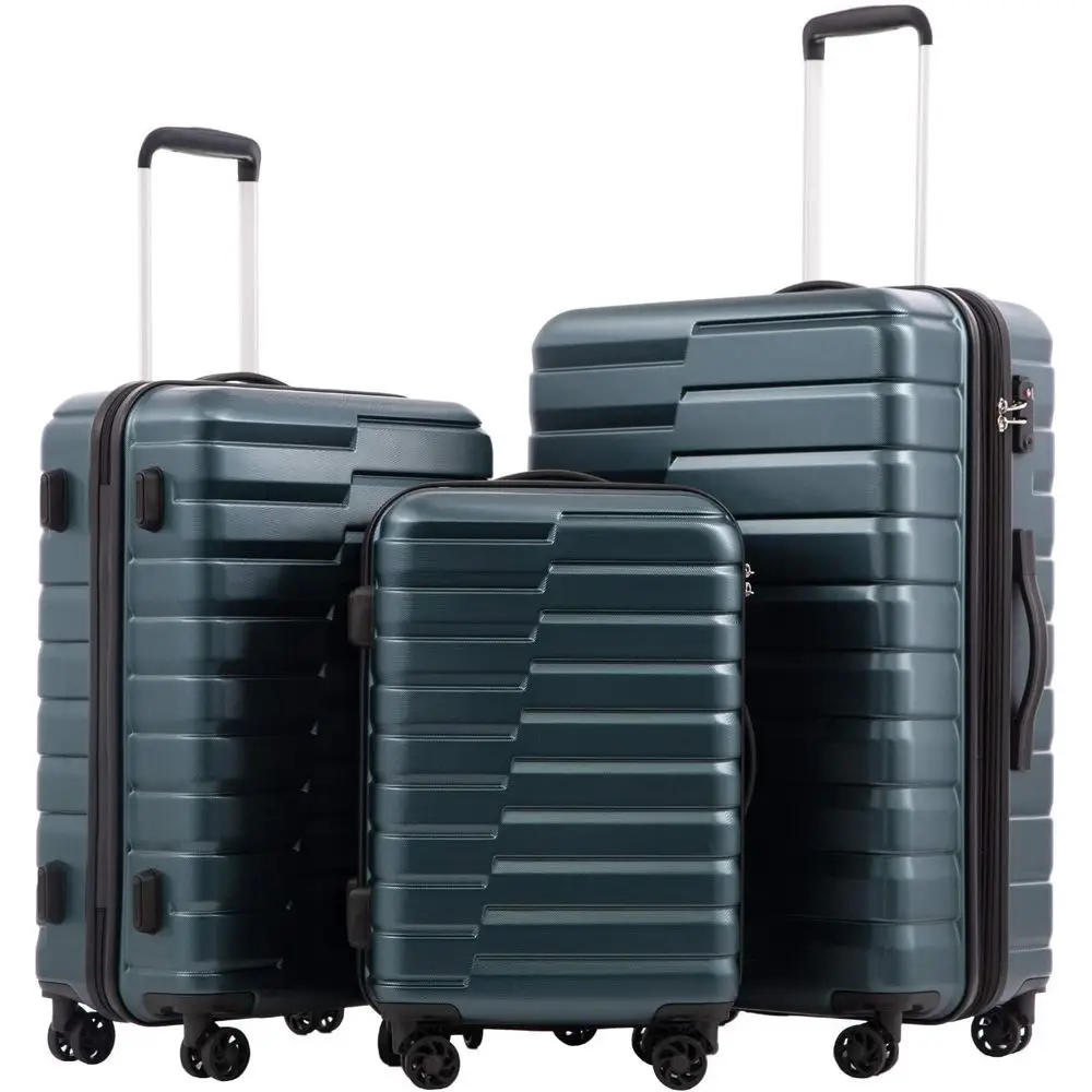 Expandable Hard Shell Luggage Set - 3ピースハードシェルスピナースーツケースセット、拡張可能な大型チェックイン荷物、軽量ローリングキャリーオン（TSAロック付き）、ティールブルー