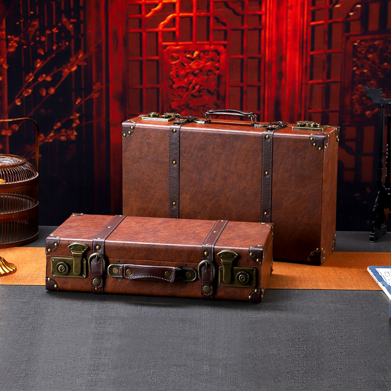 Retro Vintage Trunk Suitcase - ヴィンテージ木製スーツケース多機能レトロ収納ボックス小売ディスプレイ＆小道具スタジオ | 手持ち装飾トランク