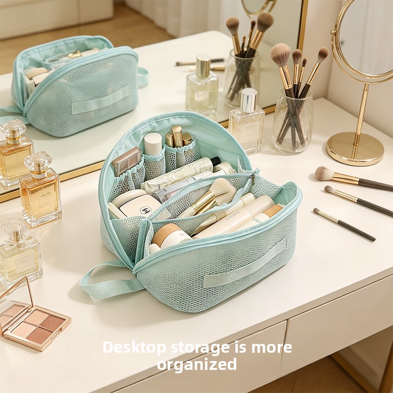 Cosmetic Bags - 新着メッシュ化粧品バッグ大容量パーティション化粧品バッグ旅行排水多機能トイレタリー収納バッグ