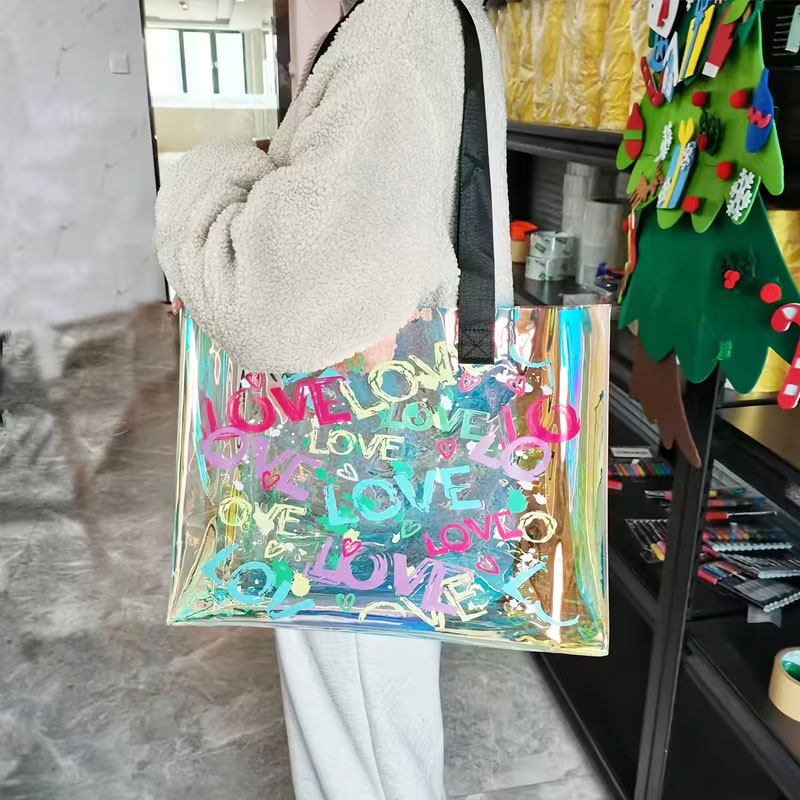 ファッショナブルなレーザープリントのハンドバッグ。PVCゼリ - Handbags のレビューと価格