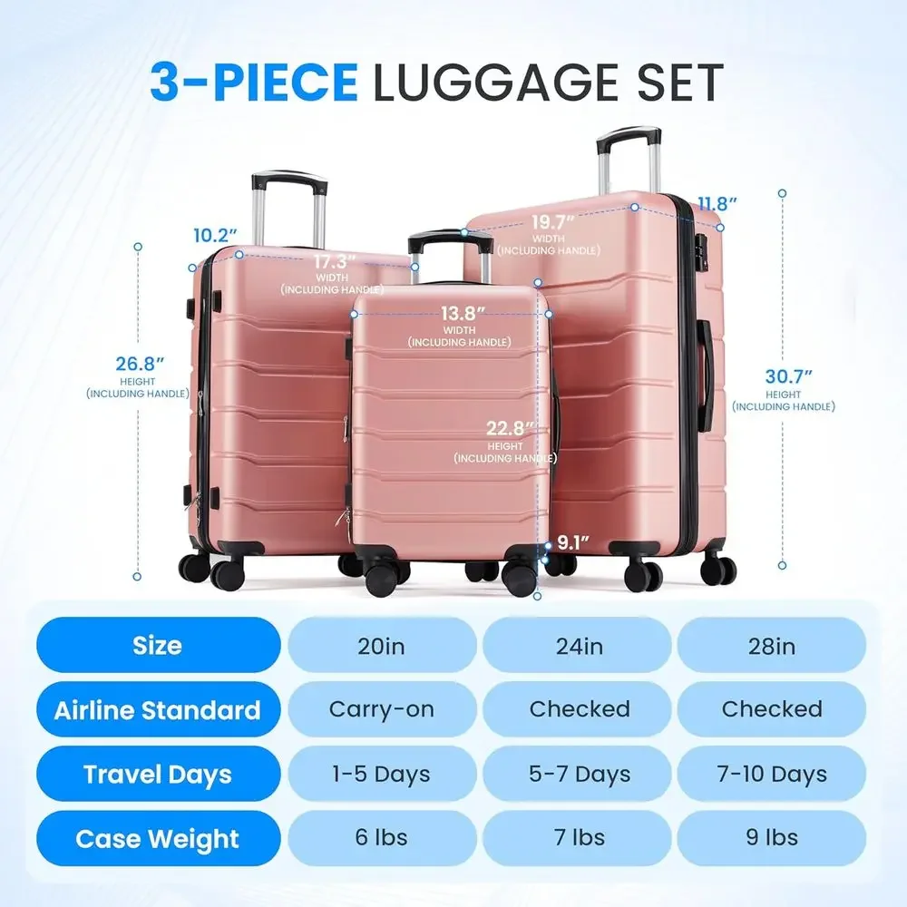 3ピース大型スーツケースセット、ダブルスピナーホイール、TS - Expandable Hard Shell Luggage Set のレビューと価格