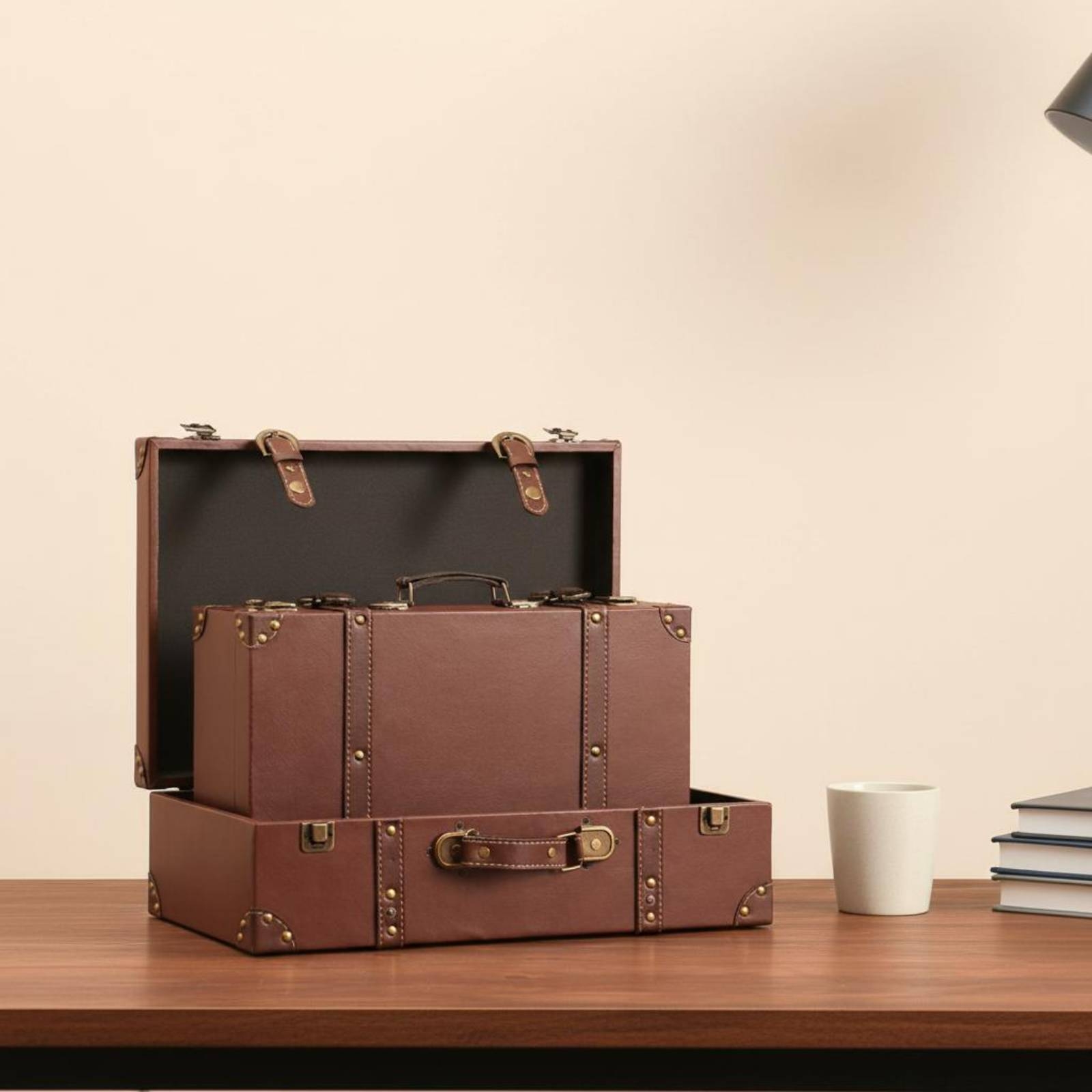 ヴィンテージスーツケーストランク レザー調ハードサイドスーツ - Retro Vintage Trunk Suitcase のレビューと価格
