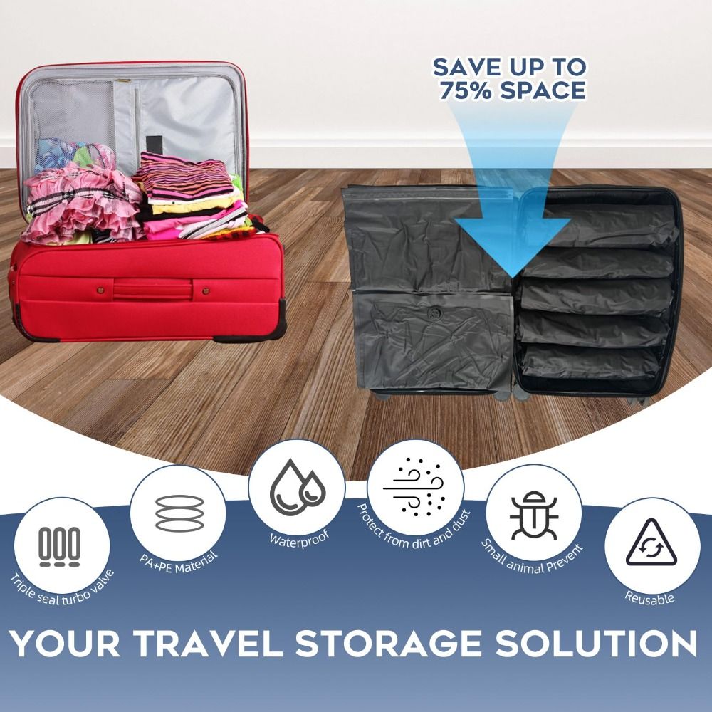 新しい再利用可能なハンドロール式真空バッグ、省スペース防塵真 - Luggage のレビューと価格