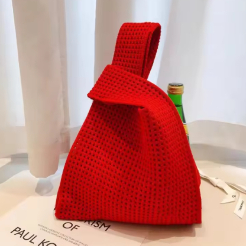 女性ビーチバッグ中空ニットノットリストバッグかぎ針編みトート - Handbags のレビューと価格