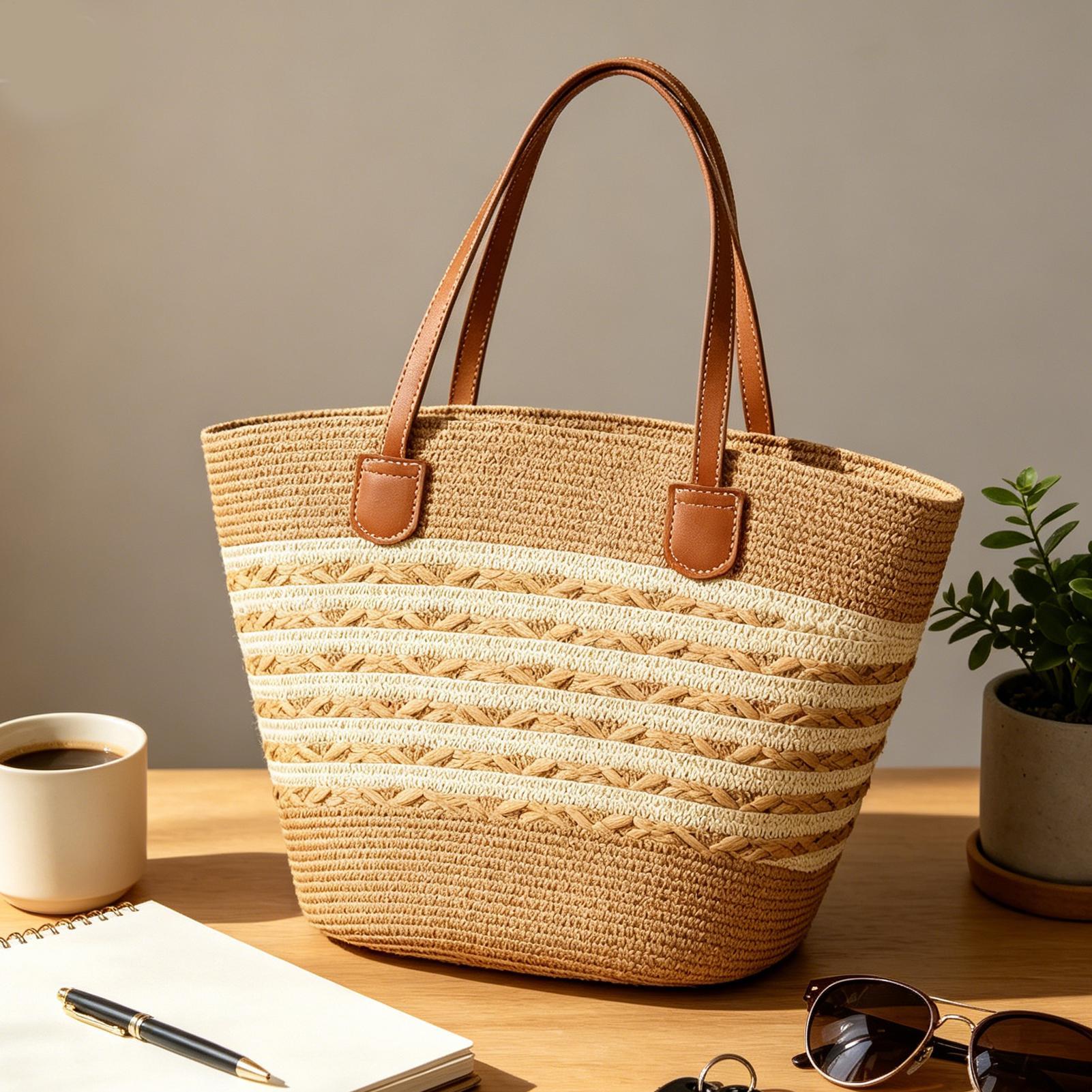 エレガントでシックな新作大型ボヘミアンストロー トートバッグ - Handbags のレビューと価格