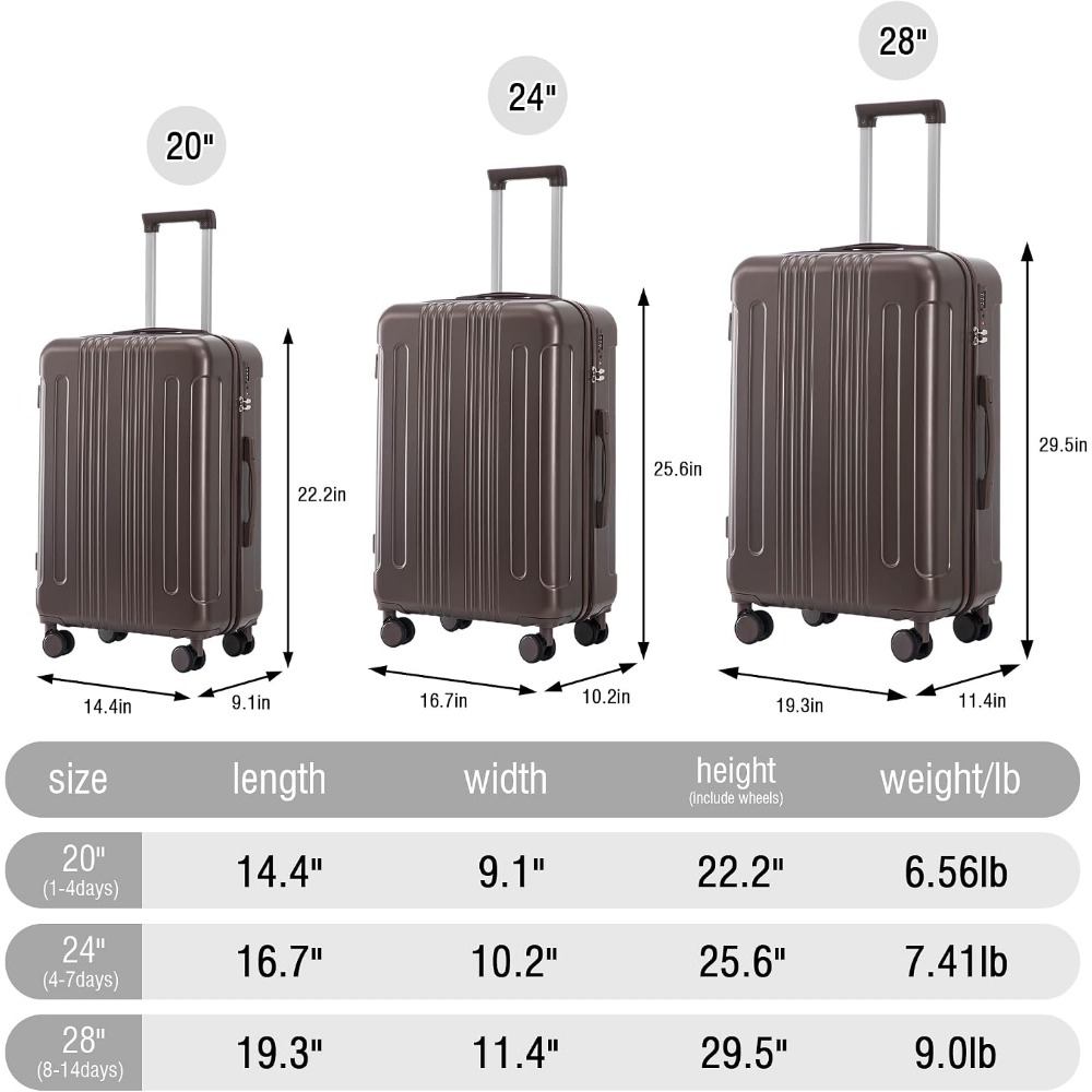 3ピース拡張可能ホイール付きハードシェルスーツケース TSA - Expandable Hard Shell Luggage Set のレビューと価格